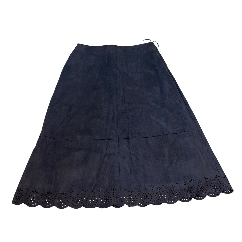 SOLITAIRE BY RAVI KHOSLA Black Faux Suede Laser Cut Maxi Skirt Size‎ S